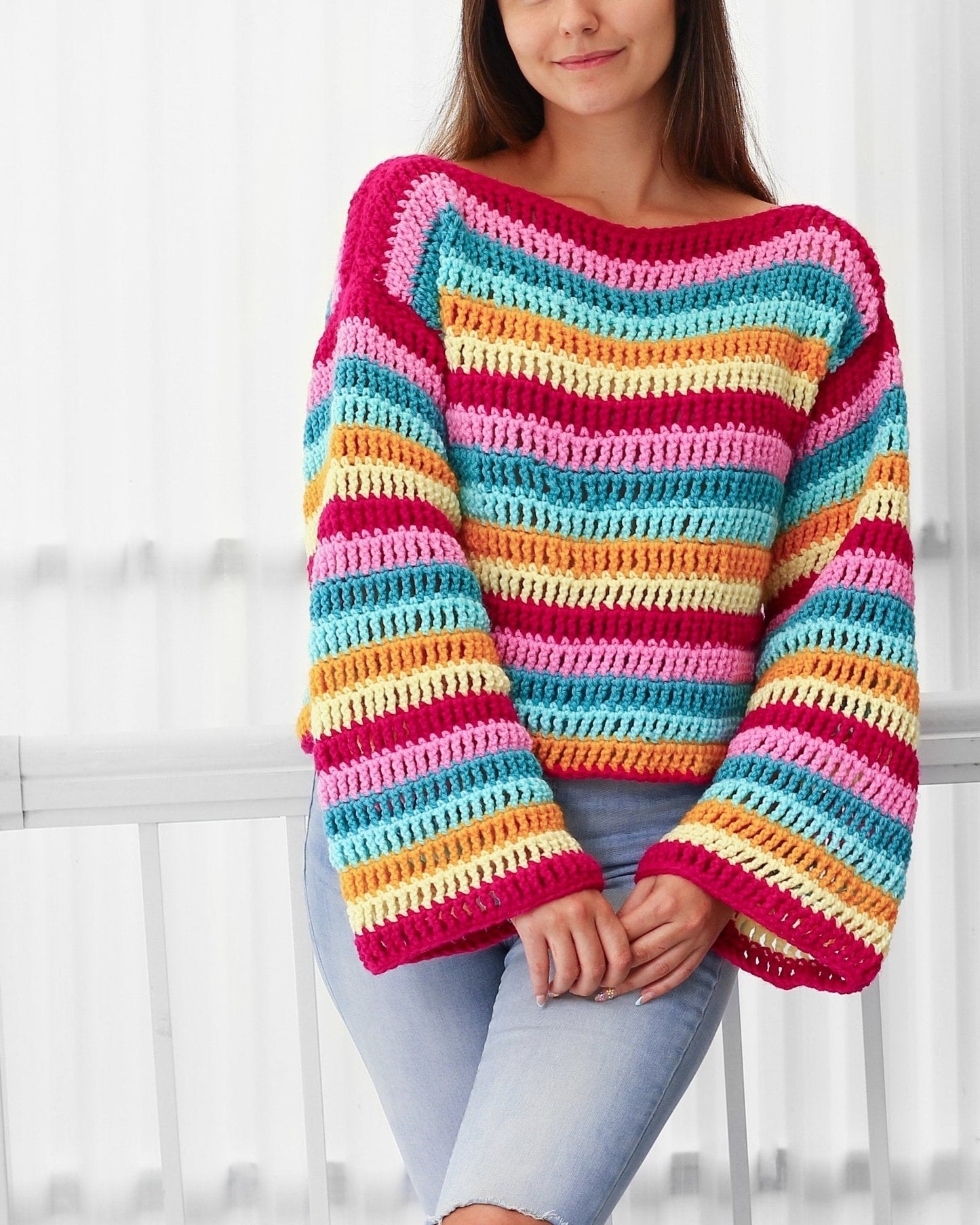 Crochet Pattern COLORIS Colorful Sweater โ PDF (XSโ3XL) - Hakel Liebe