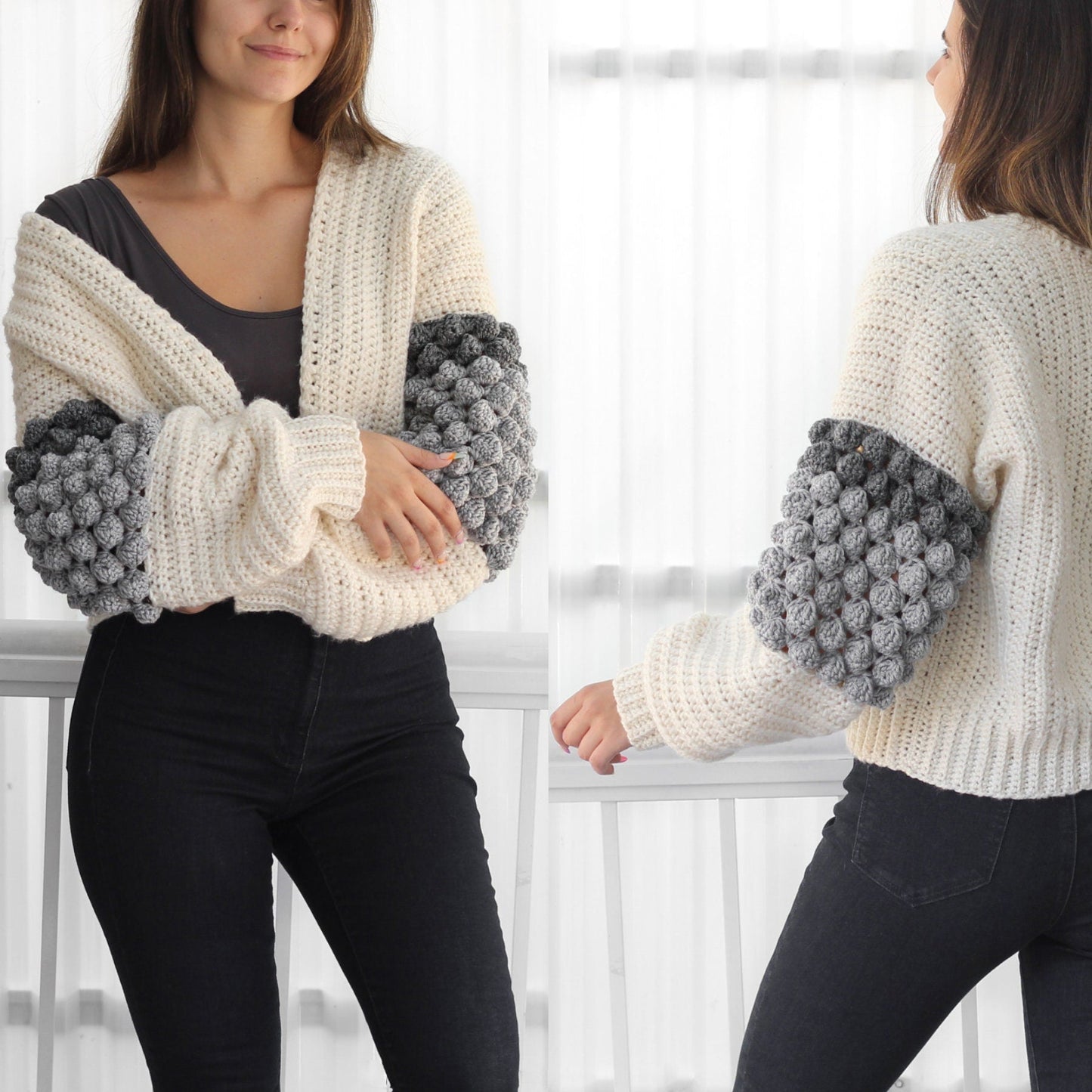 Crochet Pattern BOBBELIS Bobble Cardigan – PDF (XS–3XL) - Hakel Liebe