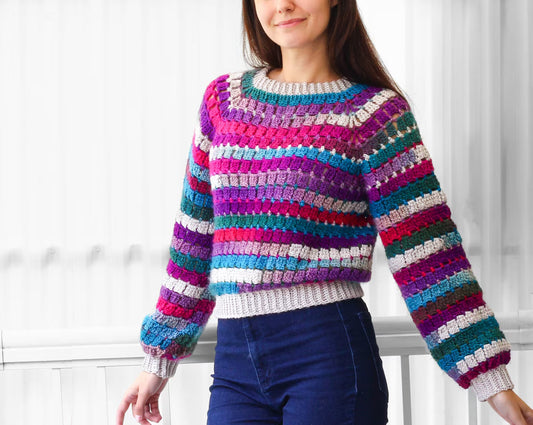 Crochet Pattern YARNOVIAS Easy Raglan Sweater – PDF (XS–3XL)
