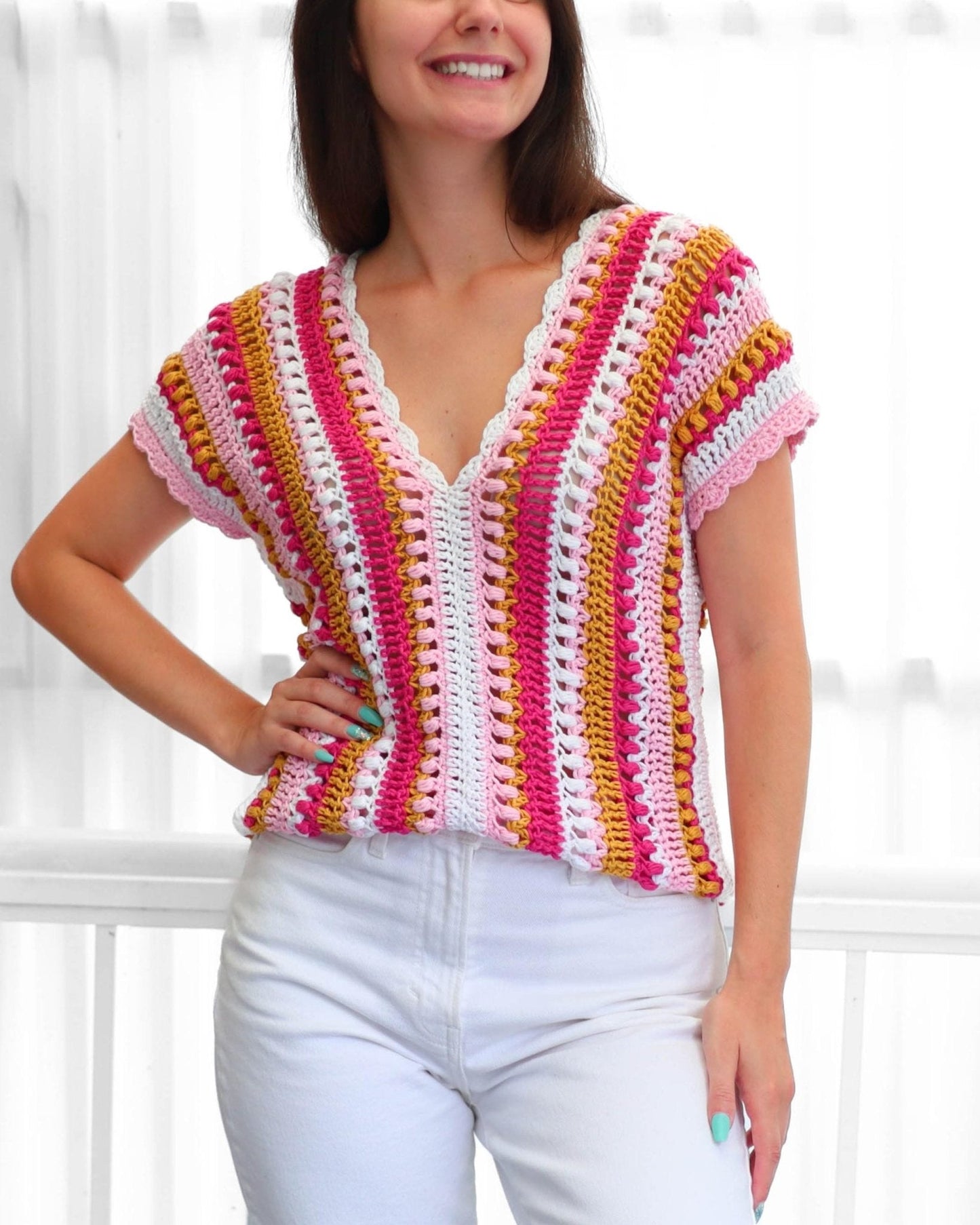 Crochet Pattern VELLOVIA V-Neck Top – PDF (XS–3XL) - Hakel Liebe