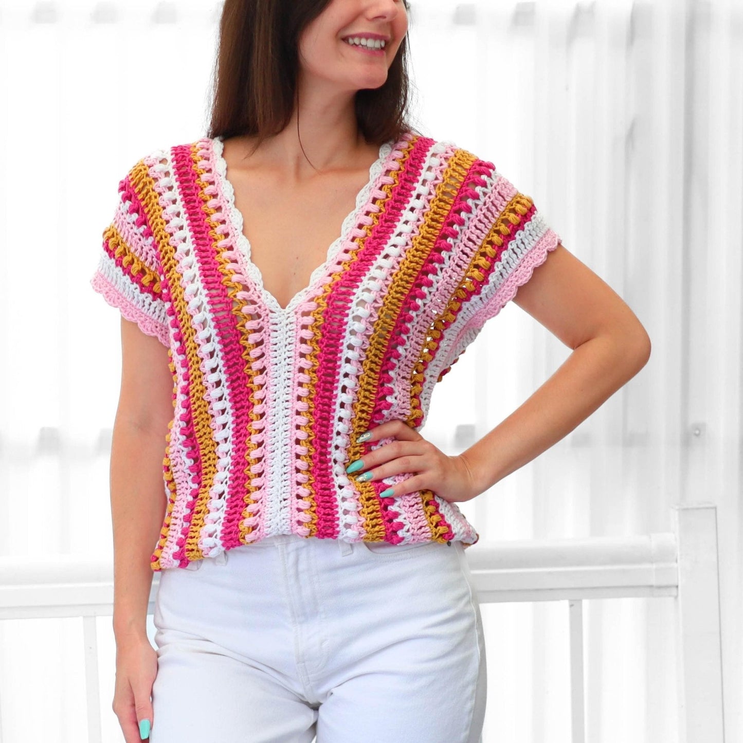 Crochet Pattern VELLELIS V-Neck Top – PDF (XS–3XL) - Hakel Liebe