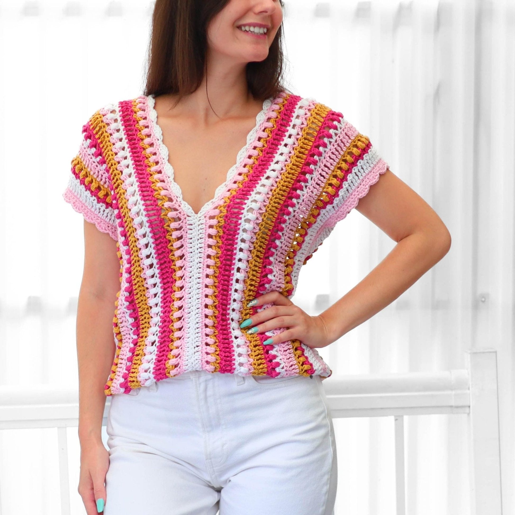 Crochet Pattern VELLELIS V-Neck Top – PDF (XS–3XL) - Hakel Liebe