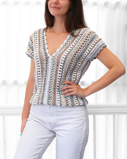 Crochet Pattern VELLOVIA V-Neck Top – PDF (XS–3XL) - Hakel Liebe