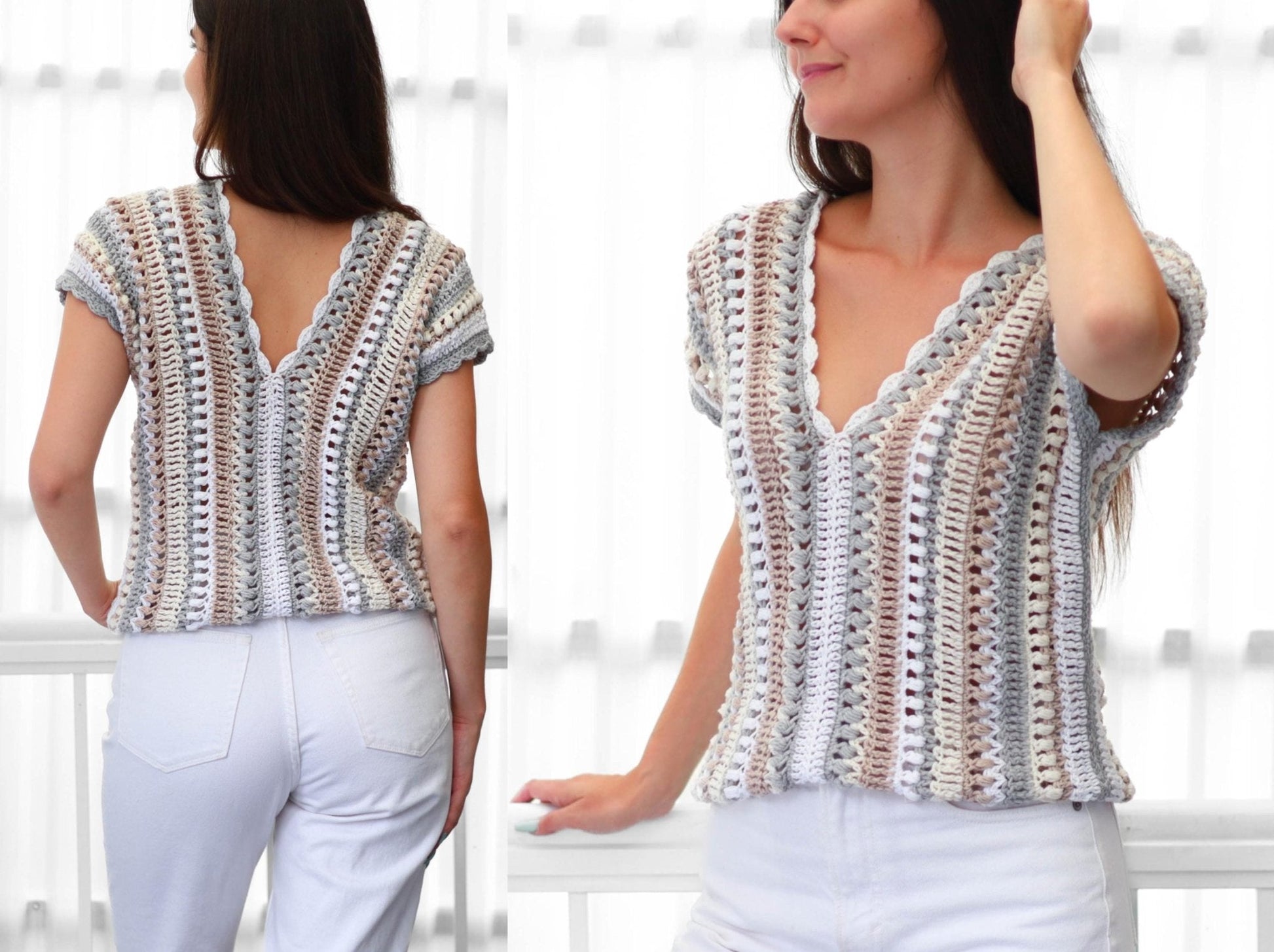 Crochet Pattern VELLOVIA V-Neck Top – PDF (XS–3XL) - Hakel Liebe