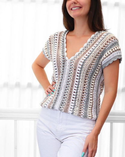 Crochet Pattern VELLOVIA V-Neck Top – PDF (XS–3XL) - Hakel Liebe