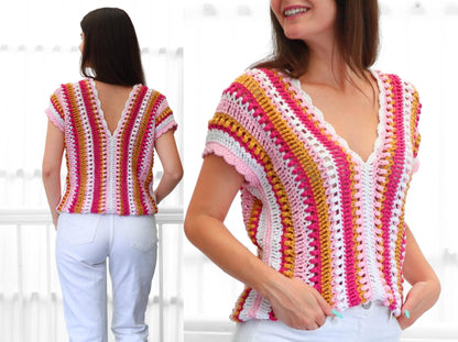 Crochet Pattern VELLELIS V-Neck Top – PDF (XS–3XL) - Hakel Liebe