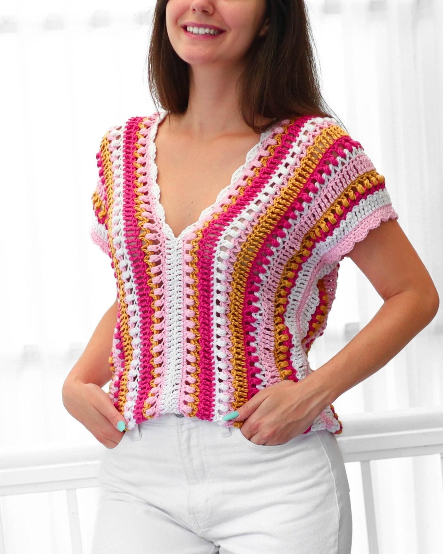 Crochet Pattern VELLELIS V-Neck Top – PDF (XS–3XL) - Hakel Liebe