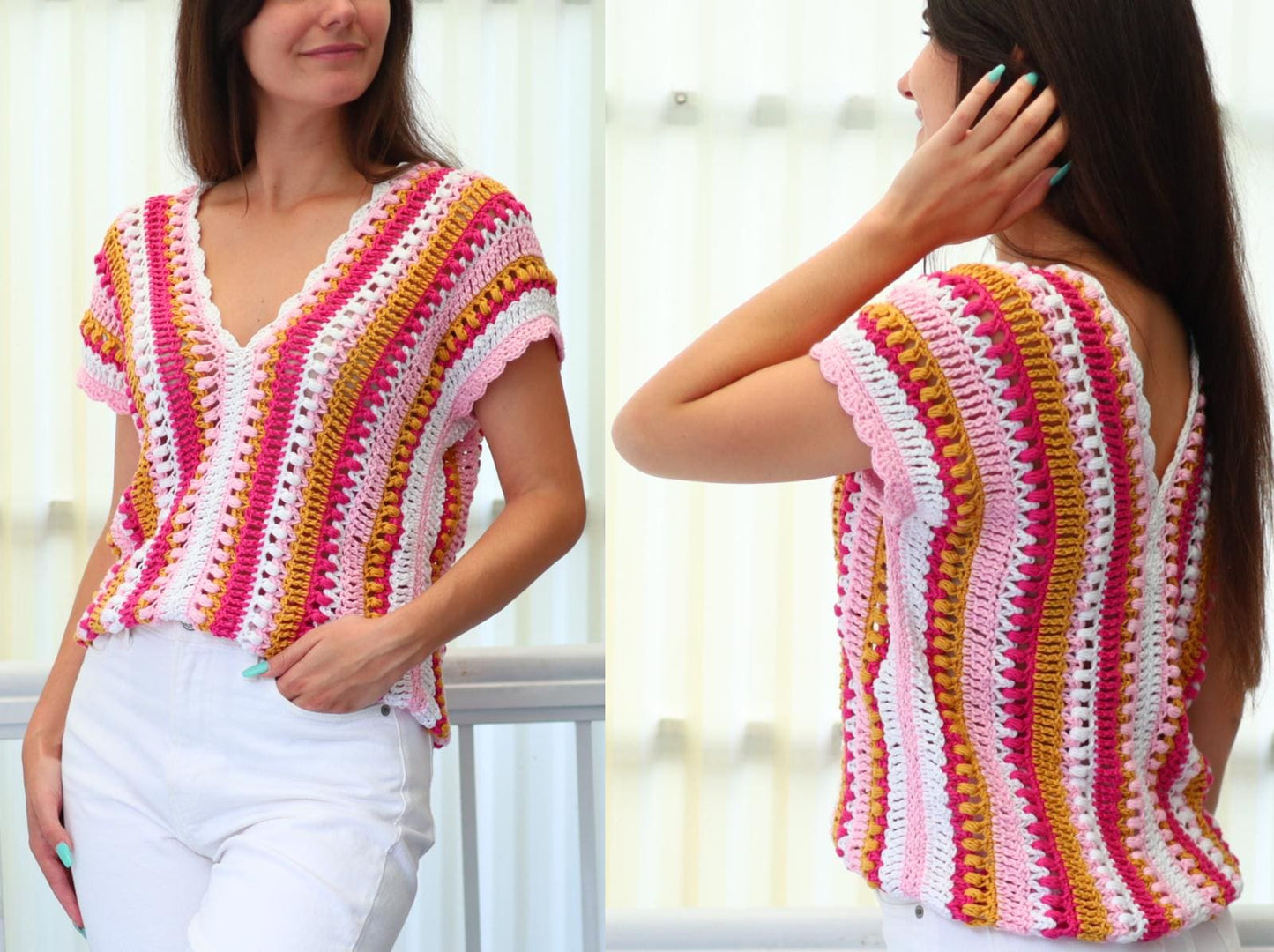 Crochet Pattern VELLOVIA V-Neck Top – PDF (XS–3XL) - Hakel Liebe