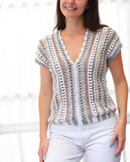Crochet Pattern VELLOVIA V-Neck Top – PDF (XS–3XL) - Hakel Liebe