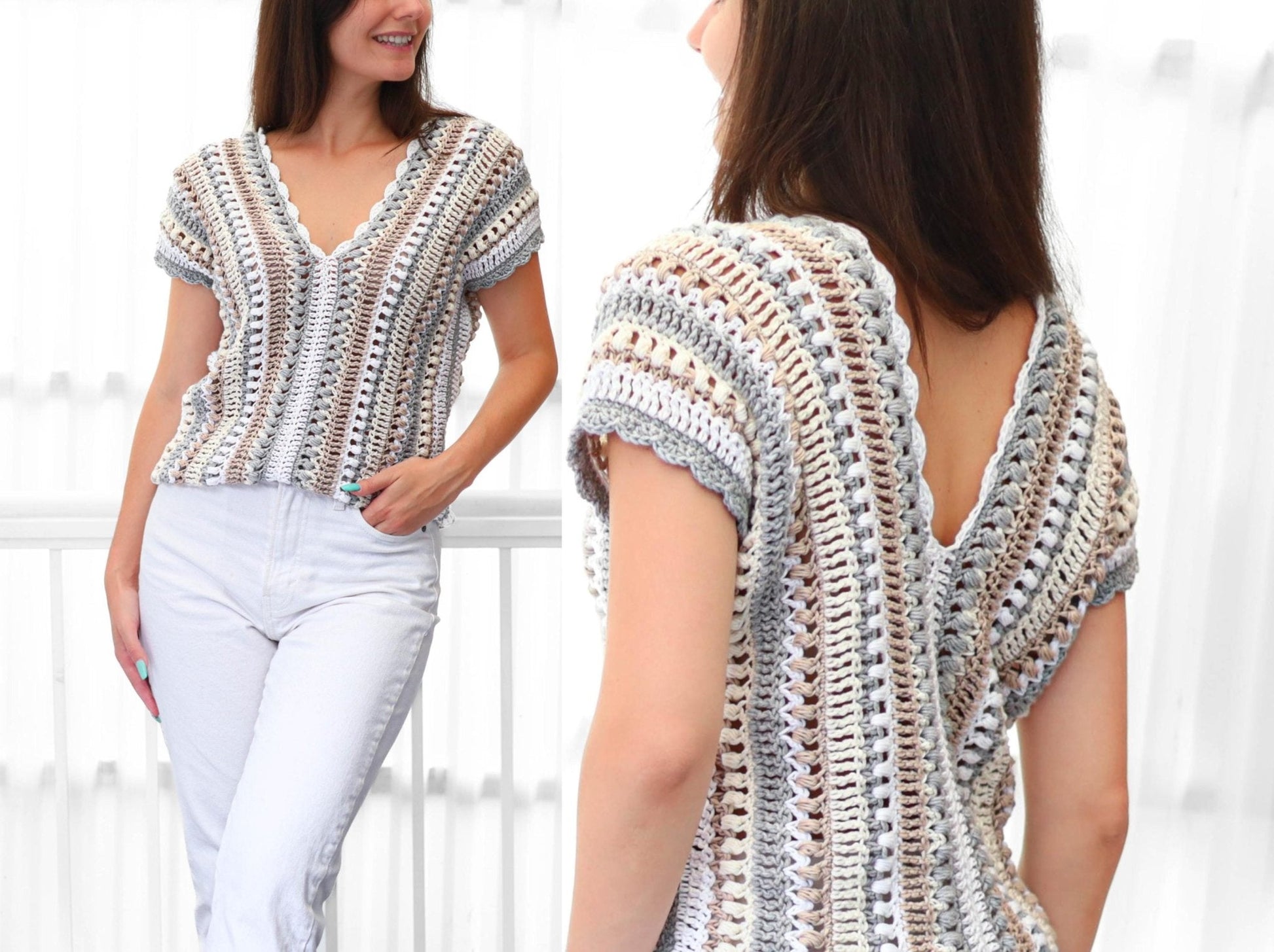 Crochet Pattern VELLOVIA V-Neck Top – PDF (XS–3XL) - Hakel Liebe