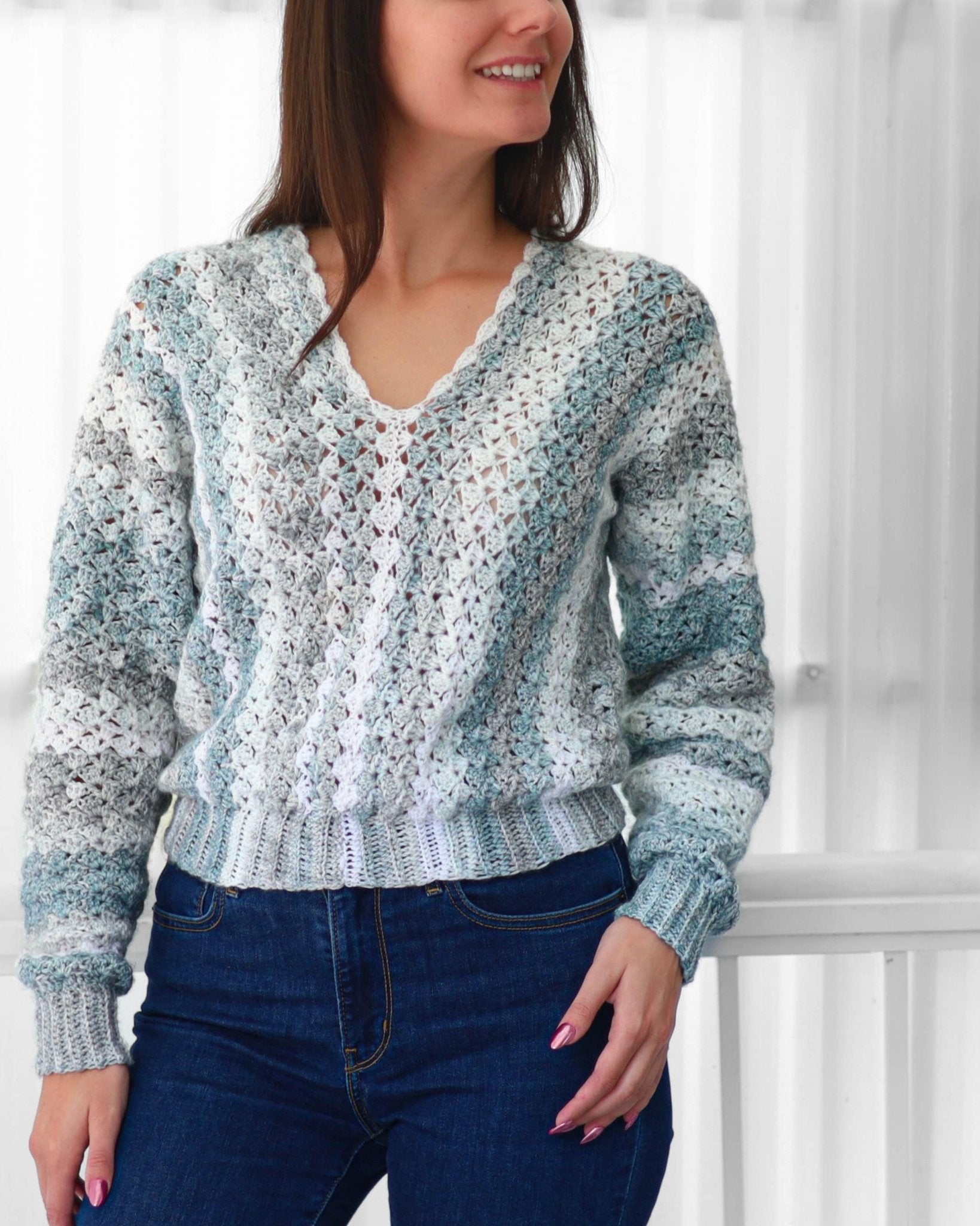Crochet Pattern SHELLELIS Shell Stitch Sweater – PDF (XS–3XL) - Hakel Liebe