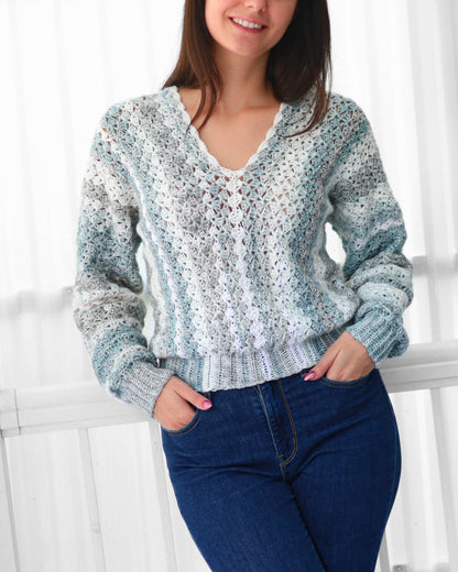 Crochet Pattern SHELLELIS Shell Stitch Sweater – PDF (XS–3XL) - Hakel Liebe