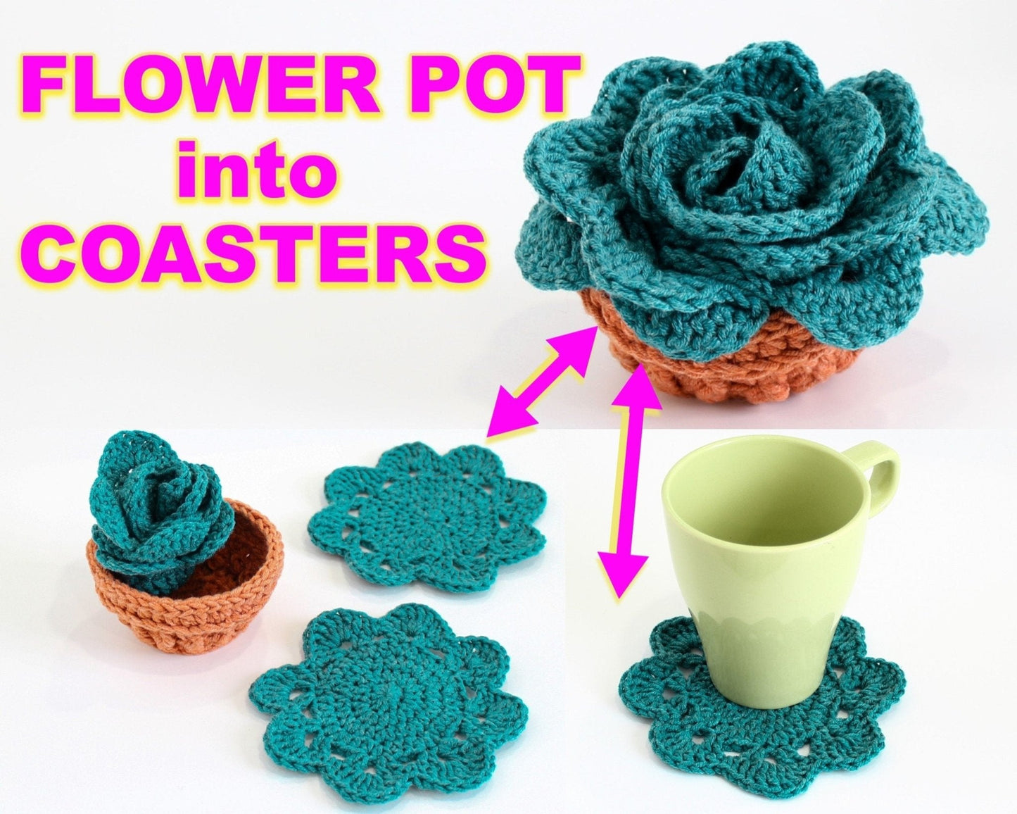 Crochet Pattern MAGICPOT Flower Pot Coasters – PDF - Hakel Liebe