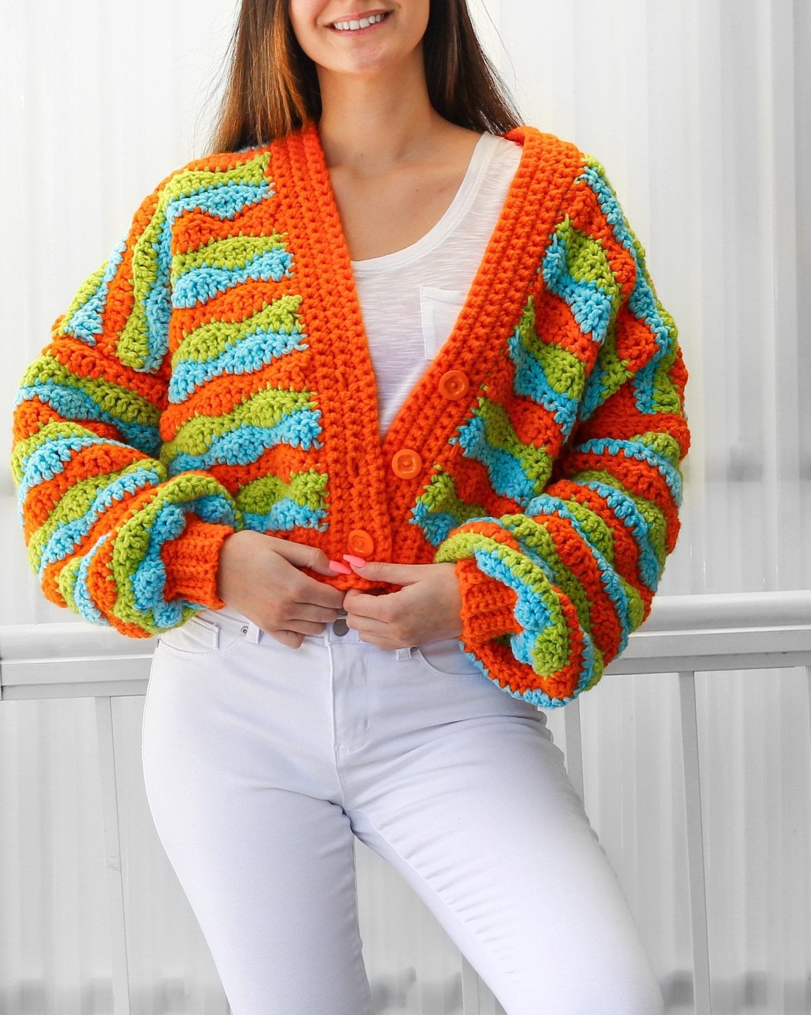 Crochet Pattern CHUNKELIS Striped Cardigan – PDF (XS–3XL) - Hakel Liebe