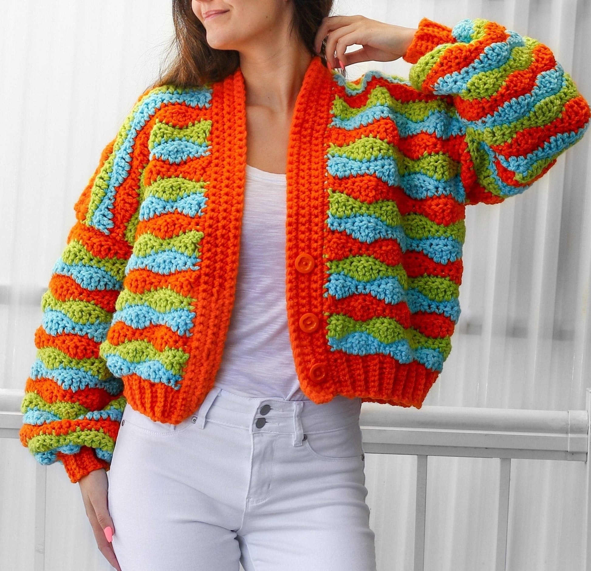 Crochet Pattern CHUNKELIS Striped Cardigan – PDF (XS–3XL) - Hakel Liebe