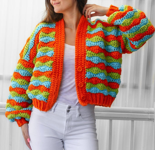 Crochet Pattern CHUNKELIS Striped Cardigan – PDF (XS–3XL) - Hakel Liebe