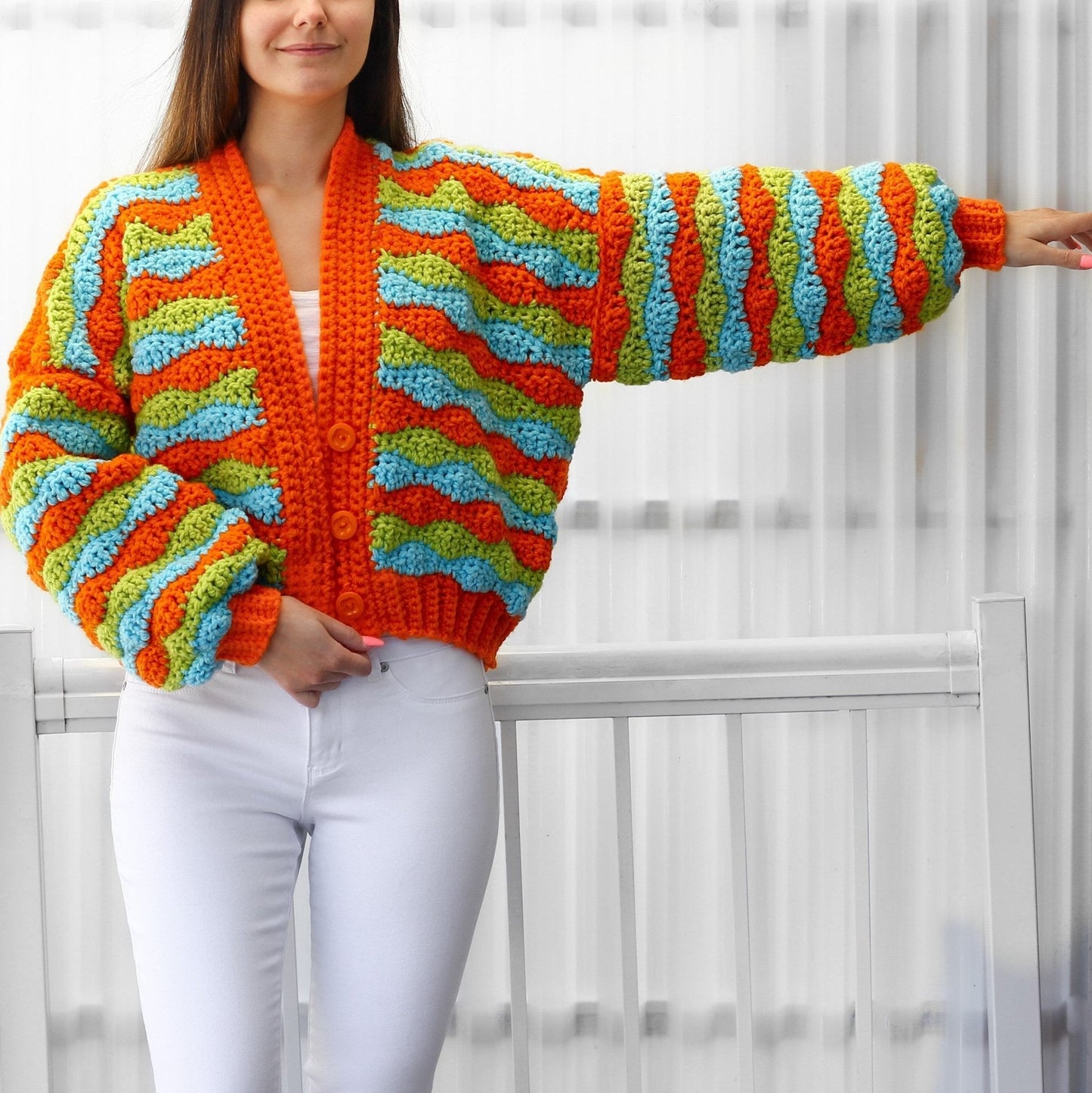 Crochet Pattern CHUNKOVIA Striped Cardigan – PDF (XS–3XL) - Hakel Liebe
