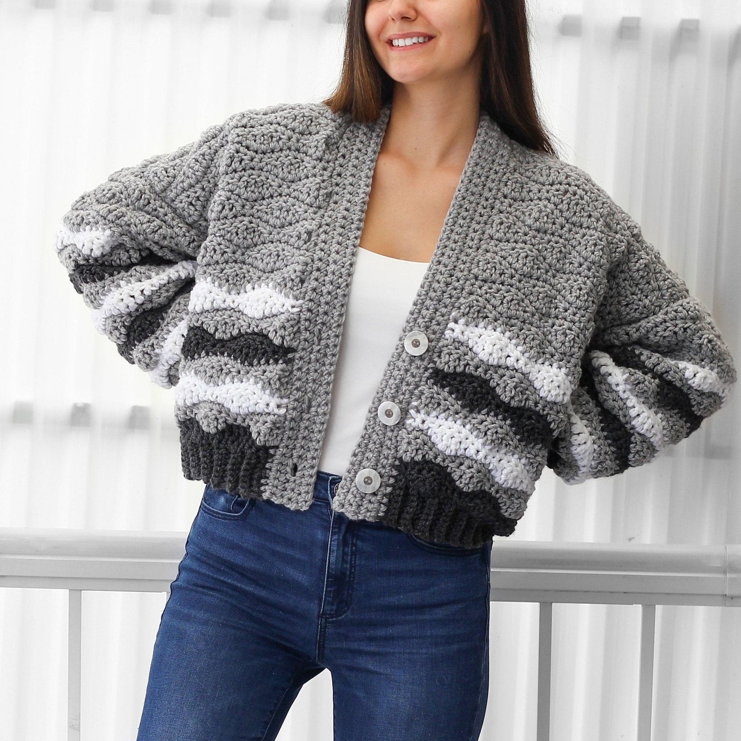 Crochet Pattern CHUNKOVIA Striped Cardigan – PDF (XS–3XL) - Hakel Liebe
