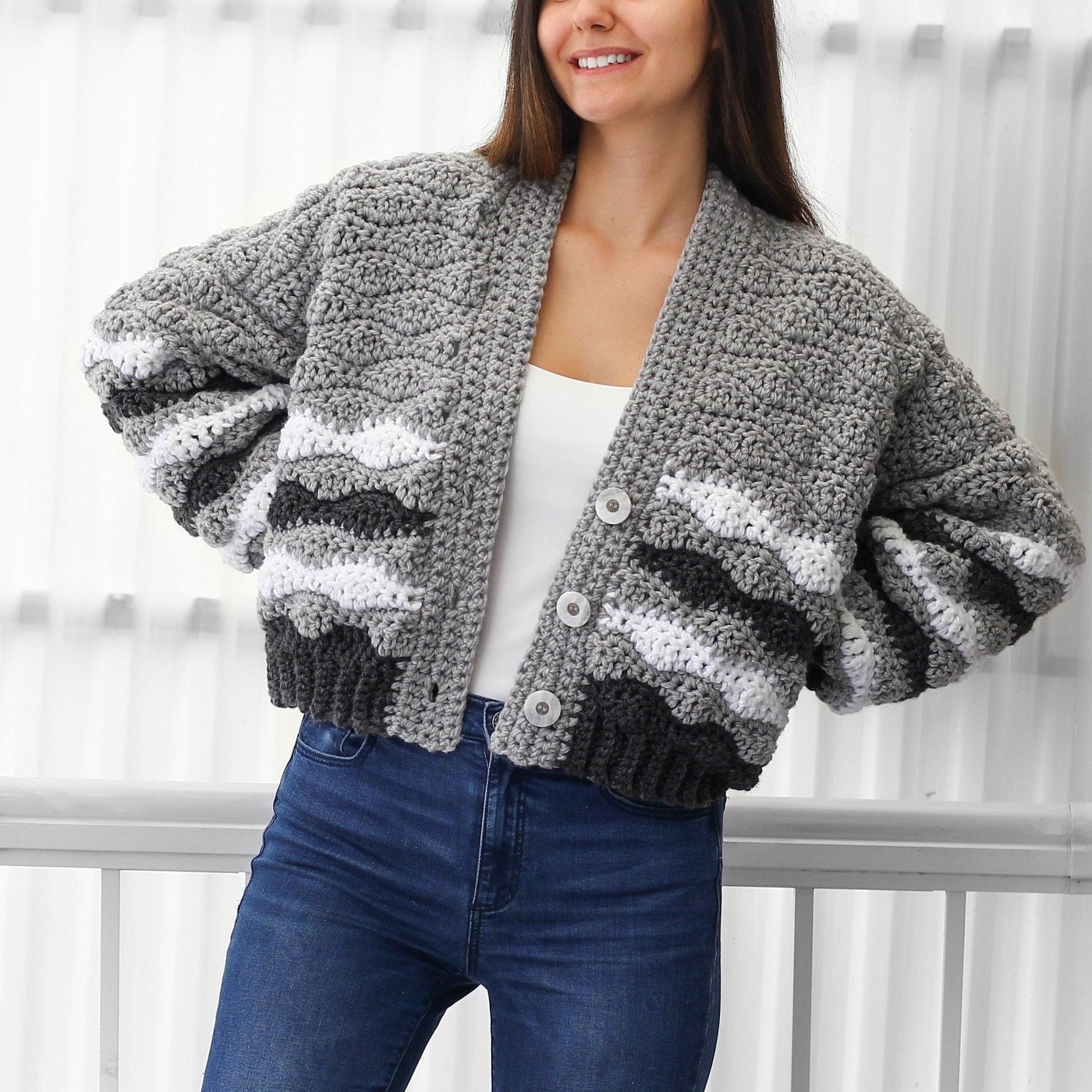 Crochet Pattern CHUNKOVIA Striped Cardigan – PDF (XS–3XL) - Hakel Liebe