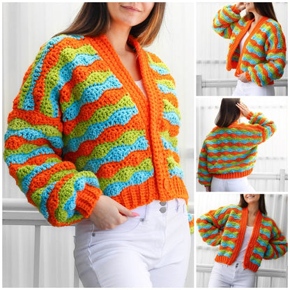 Crochet Pattern CHUNKOVIA Striped Cardigan – PDF (XS–3XL) - Hakel Liebe