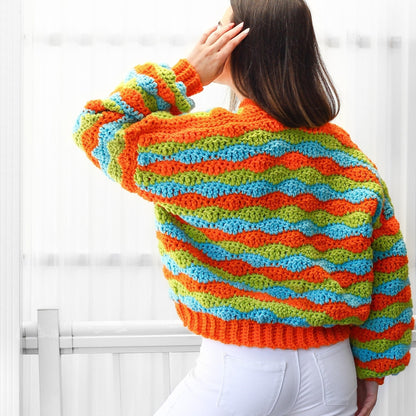 Crochet Pattern CHUNKELIS Striped Cardigan – PDF (XS–3XL) - Hakel Liebe