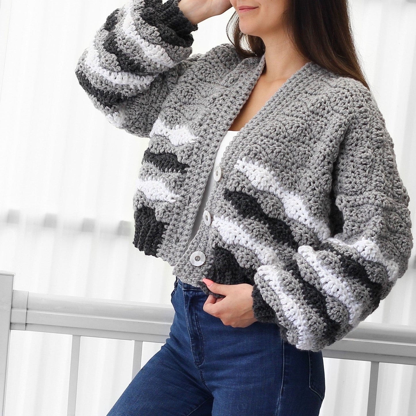 Crochet Pattern CHUNKOVIA Striped Cardigan – PDF (XS–3XL) - Hakel Liebe