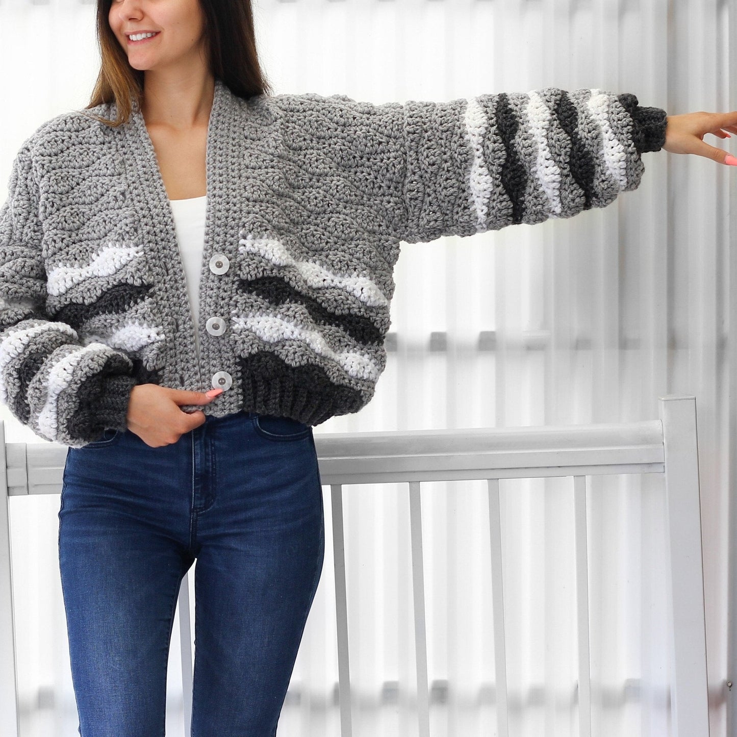 Crochet Pattern CHUNKOVIA Striped Cardigan – PDF (XS–3XL) - Hakel Liebe