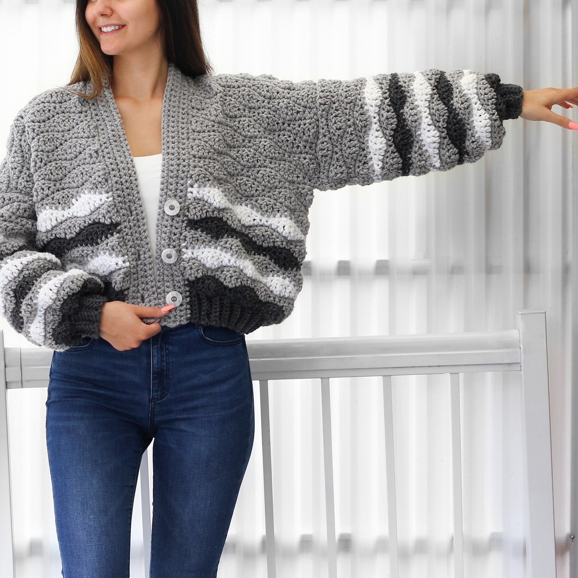 Crochet Pattern CHUNKOVIA Striped Cardigan – PDF (XS–3XL) - Hakel Liebe