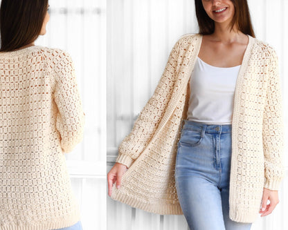 Crochet Pattern RAGLOVIA Raglan Cardigan – PDF (XS–3XL) - Hakel Liebe