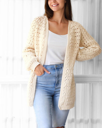Crochet Pattern RAGLOVIA Raglan Cardigan – PDF (XS–3XL) - Hakel Liebe