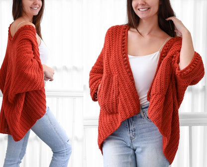Crochet Pattern PONCHELIS Poncho-Cardigan – PDF (XS–4XL) - Hakel Liebe