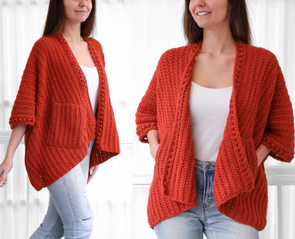 Crochet Pattern PONCHELIS Poncho-Cardigan – PDF (XS–4XL) - Hakel Liebe