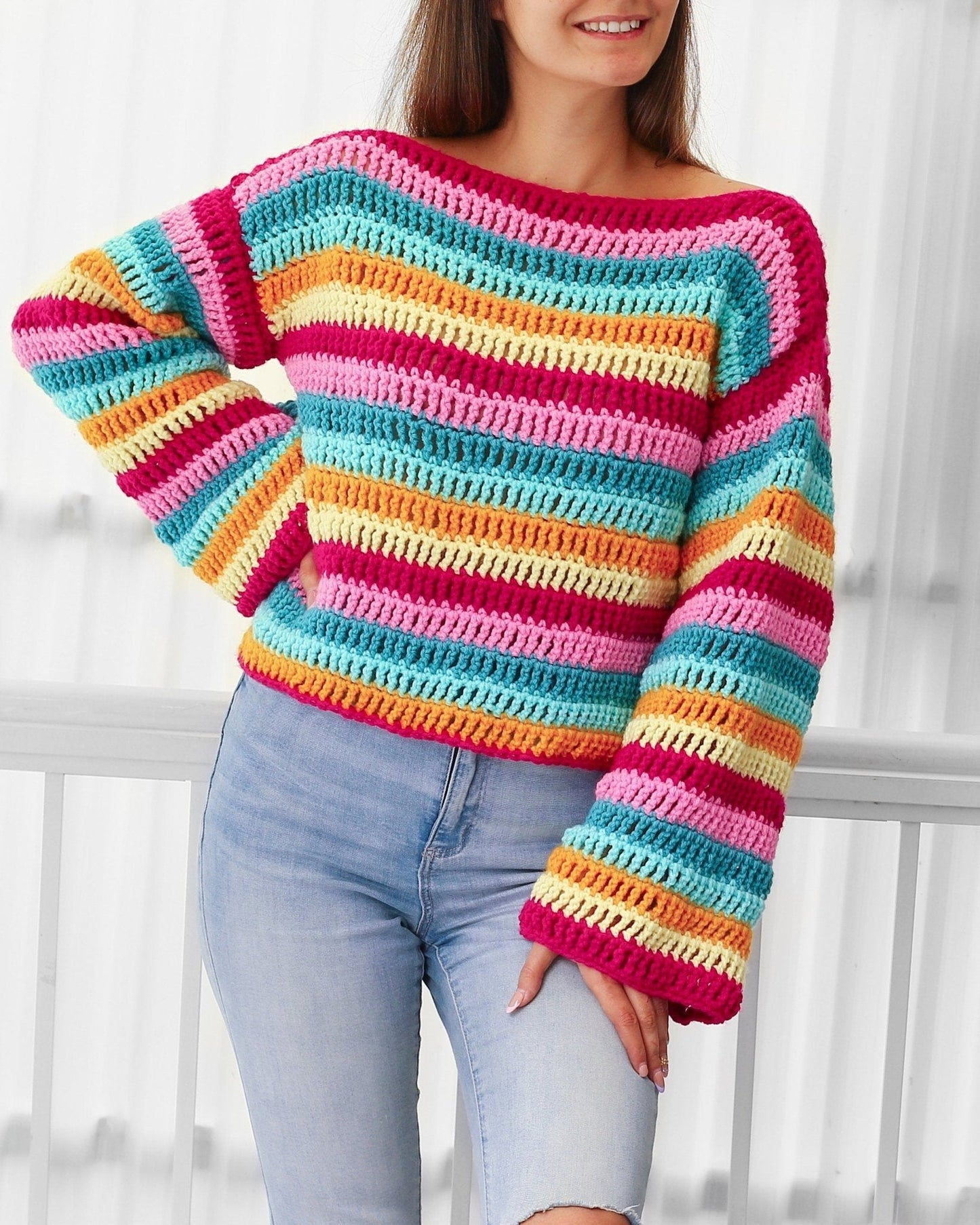 Crochet Pattern COLORIS Colorful Sweater – PDF (XS–3XL) - Hakel Liebe