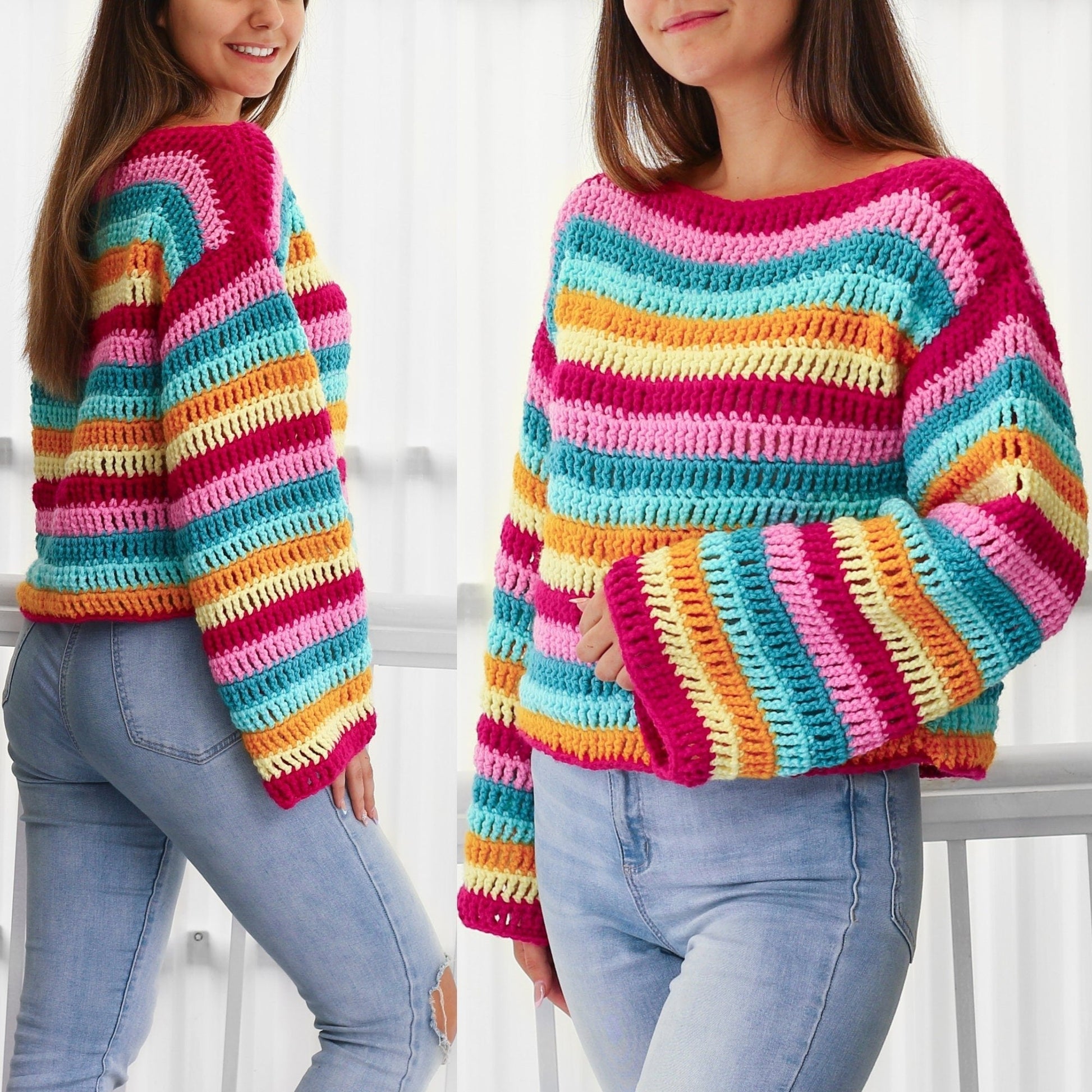 Crochet Pattern COLORIS Colorful Sweater – PDF (XS–3XL) - Hakel Liebe