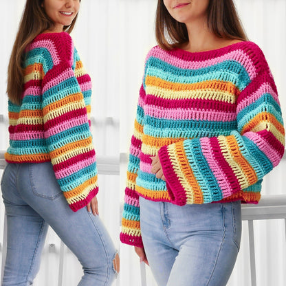 Crochet Pattern COLORIS Colorful Sweater – PDF (XS–3XL) - Hakel Liebe