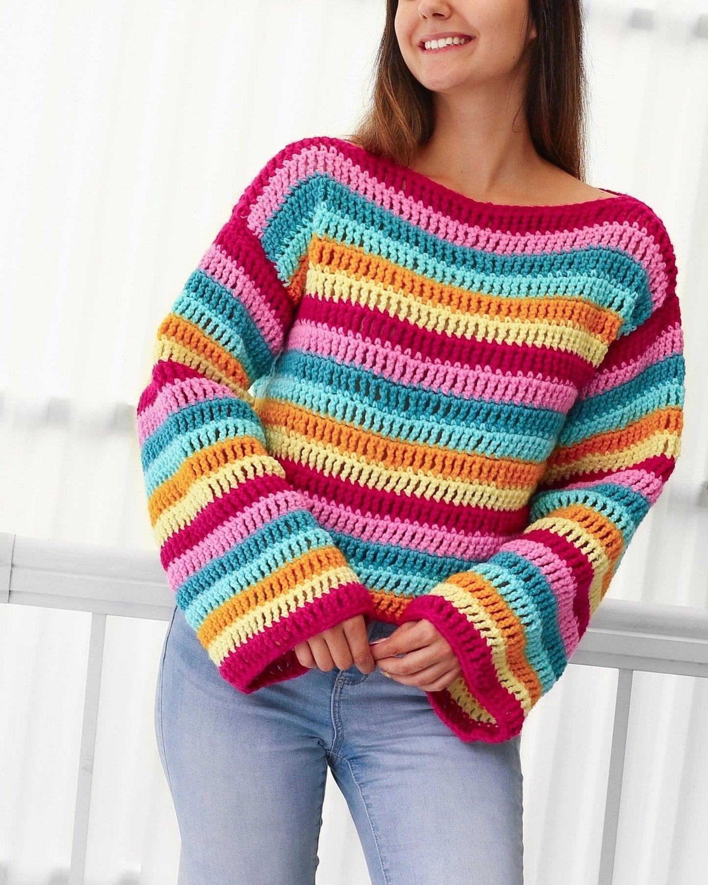 Crochet Pattern COLORIS Colorful Sweater – PDF (XS–3XL) - Hakel Liebe