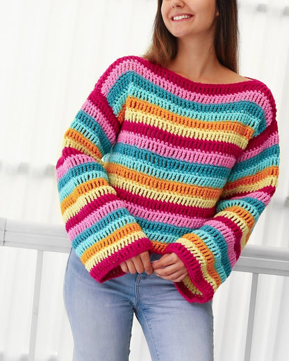Crochet Pattern COLORIS Colorful Sweater – PDF (XS–3XL) - Hakel Liebe