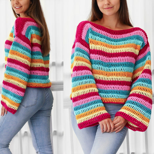 Crochet Pattern COLORIS Colorful Sweater – PDF (XS–3XL) - Hakel Liebe