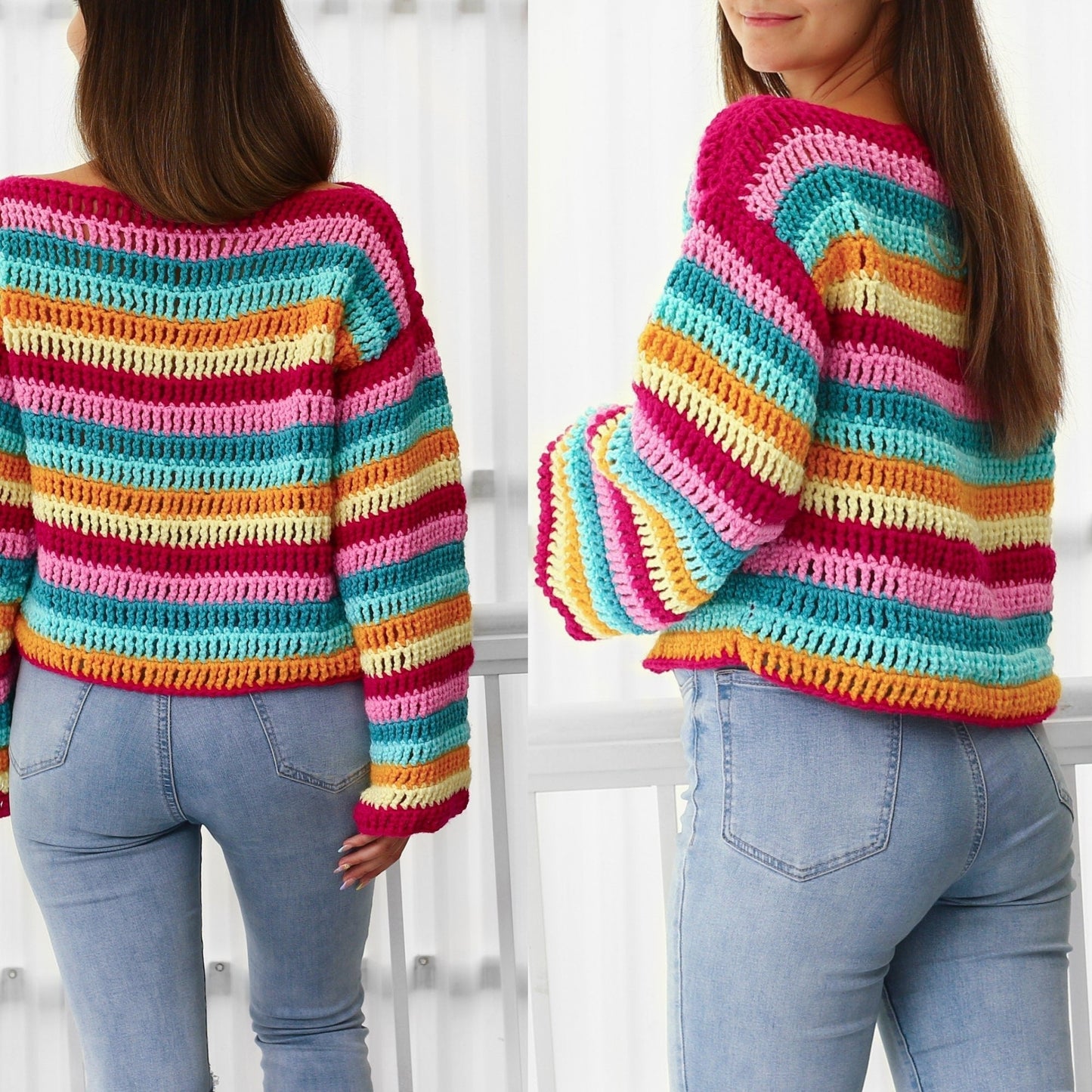 Crochet Pattern COLORIS Colorful Sweater – PDF (XS–3XL) - Hakel Liebe