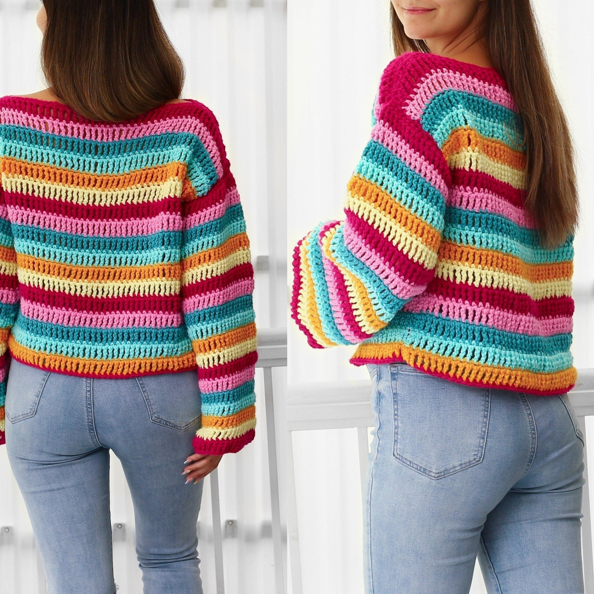 Crochet Pattern COLORIS Colorful Sweater – PDF (XS–3XL) - Hakel Liebe