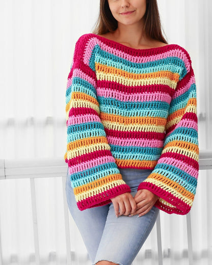 Crochet Pattern COLORIS Colorful Sweater – PDF (XS–3XL) - Hakel Liebe