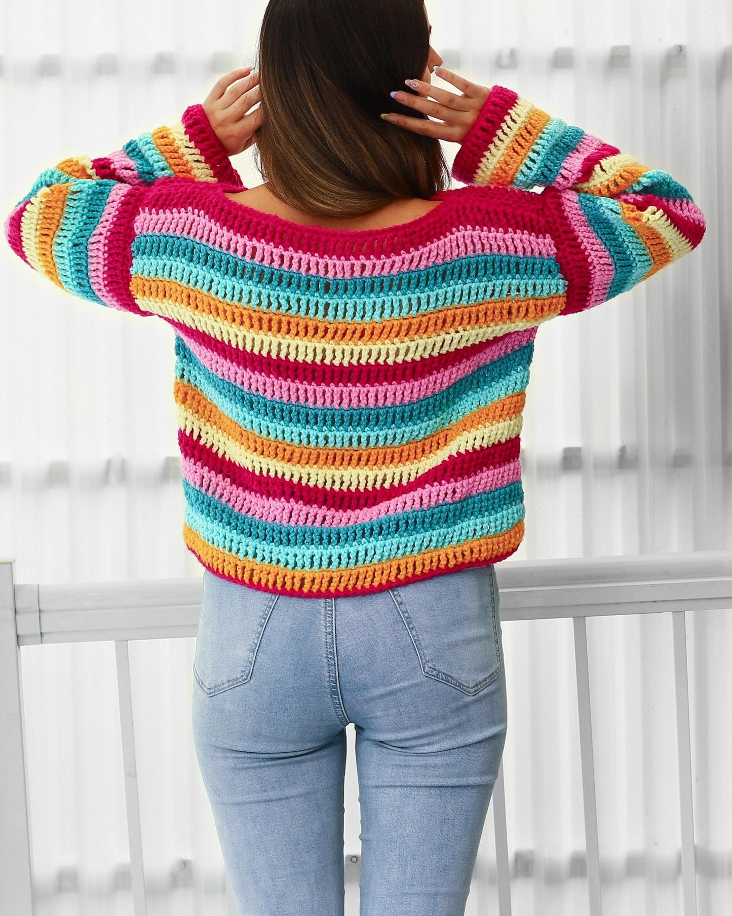 Crochet Pattern COLORIS Colorful Sweater – PDF (XS–3XL) - Hakel Liebe