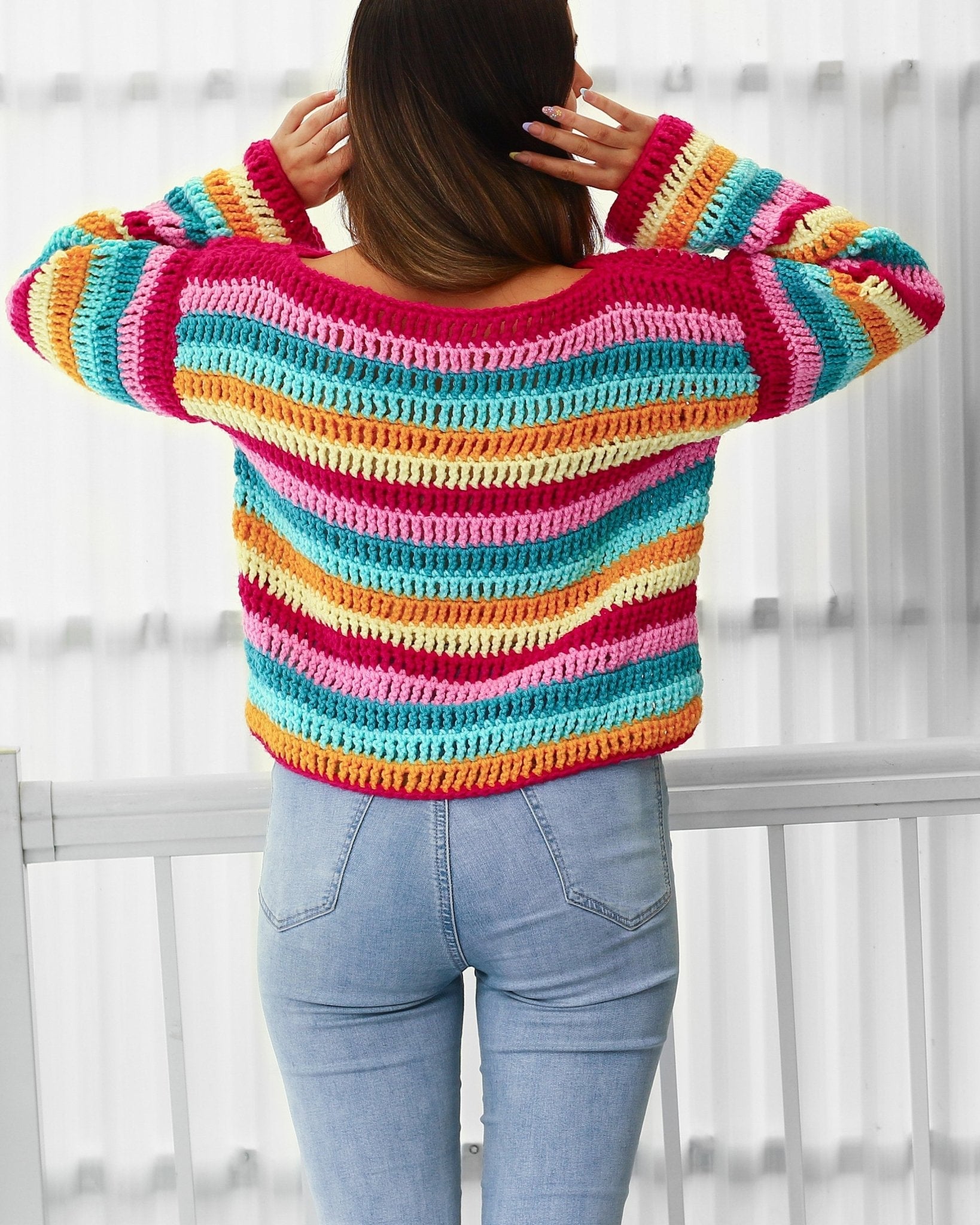 Crochet Pattern COLORIS Colorful Sweater – PDF (XS–3XL) - Hakel Liebe