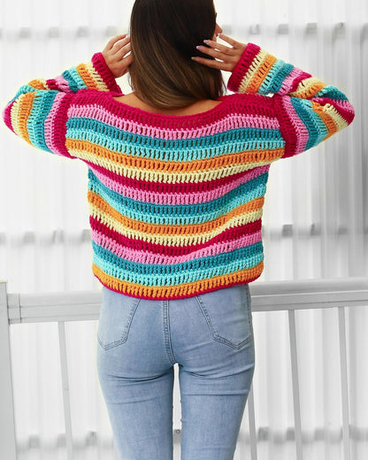 Crochet Pattern COLORIS Colorful Sweater – PDF (XS–3XL) - Hakel Liebe