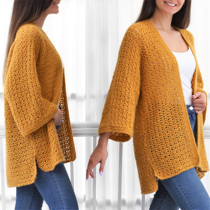 Crochet Pattern LACELUNE Lace Cardigan – PDF (XS–3XL) - Hakel Liebe