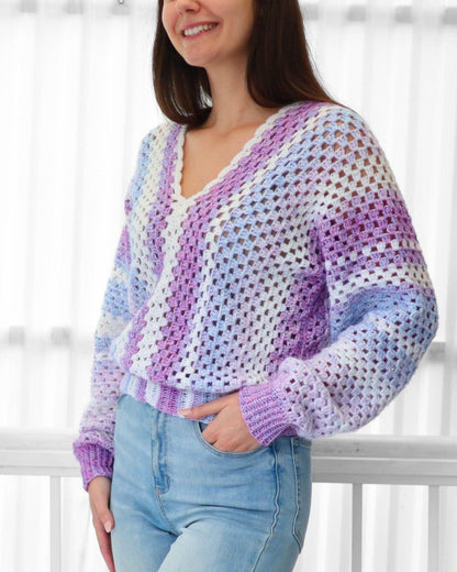 Crochet Pattern GRANNELIS Granny Sweater – PDF (XS–3XL) - Hakel Liebe