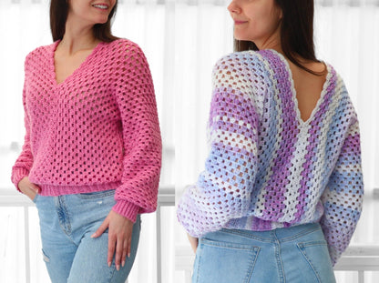 Crochet Pattern GRANNELIS Granny Sweater – PDF (XS–3XL) - Hakel Liebe