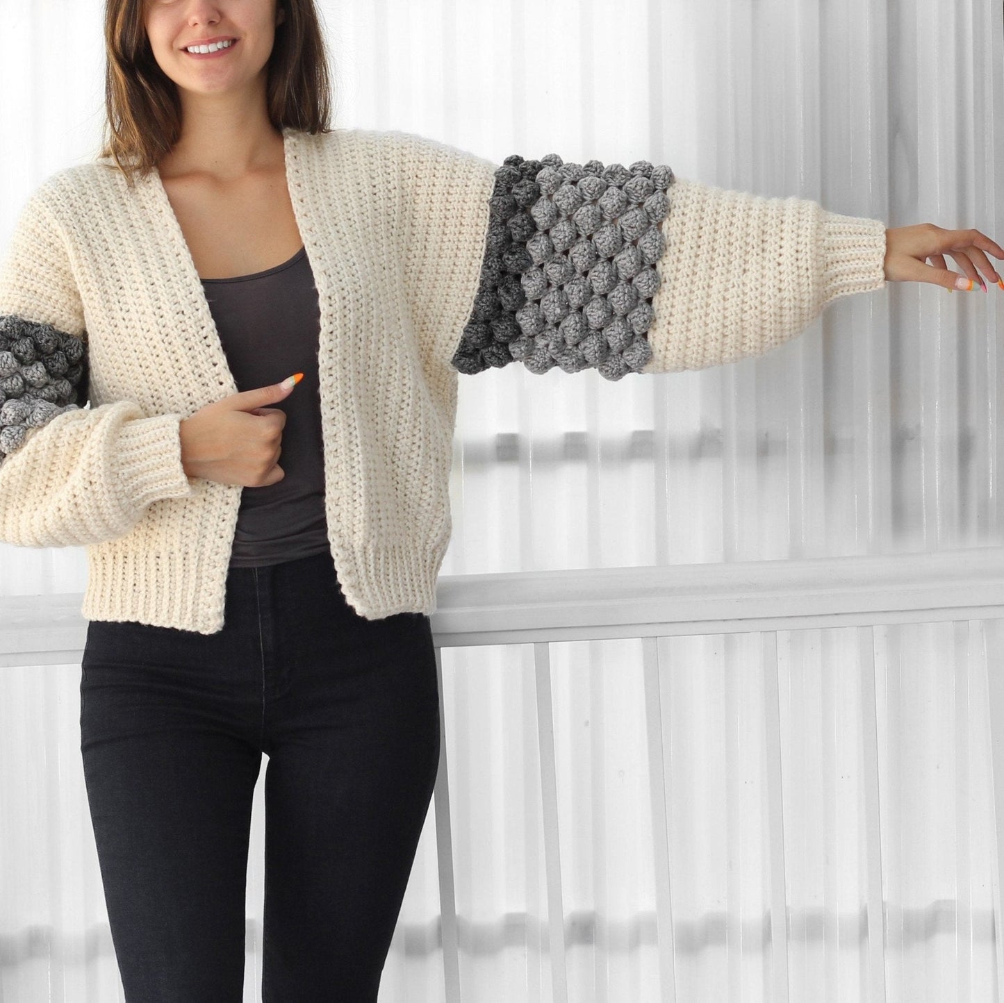 Crochet Pattern BOBBELIS Bobble Cardigan – PDF (XS–3XL) - Hakel Liebe