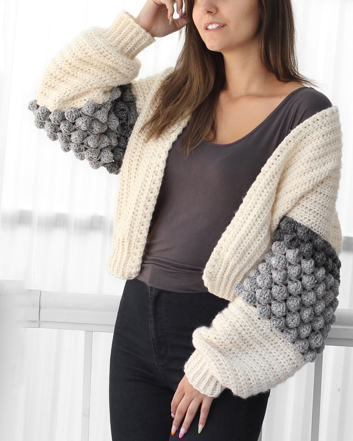 Crochet Pattern BOBBELIS Bobble Cardigan – PDF (XS–3XL) - Hakel Liebe