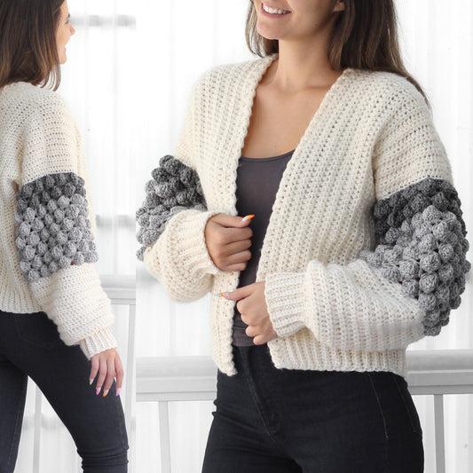 Crochet Pattern BOBBELIS Bobble Cardigan – PDF (XS–3XL) - Hakel Liebe